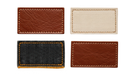 Fabric leather jean label samples on transparent background