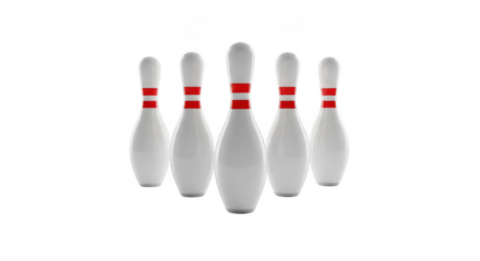 Five bowling pins isolated on transparent background