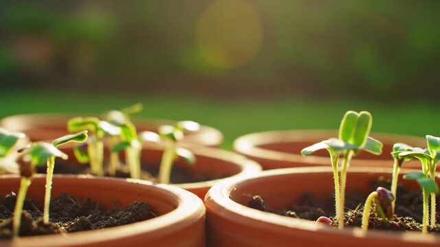 Sprouting seedlings in terracotta pots