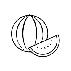 Outline drawing of a watermelon and slice on transparent background