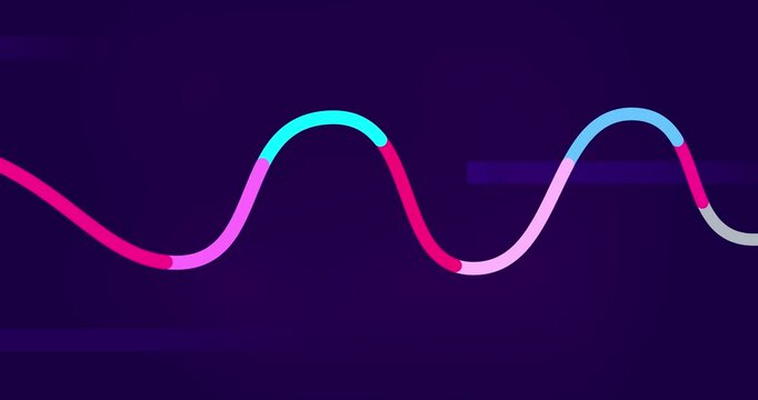 Dark violet background animated with color sinusoid shape. Cute backdrop with color dynamic shape for presentation. Motion design video business explainer style info graphic moving illustration.