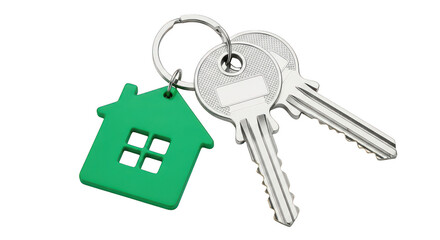 Keys with a house shaped keyring on transparent background