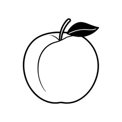 Simple outline drawing of a single peach on transparent background
