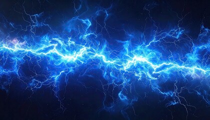 Abstract Blue Lightning Bolt Energy Spark Background with Light Streaks Against a Dark Backdrop, Electrical Power Concept and Digital Art Style