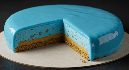 Delightful Blue Mirror Glazed Cake with Slice Removed Showing the Layers