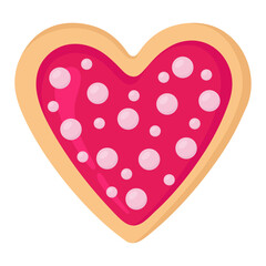 Heart-shaped cookie with pink icing and white dots celebrating love
