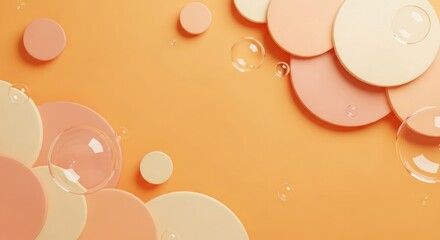 Peach and white circles with water droplets on a peach background, creating a fresh and clean aesthetic for design