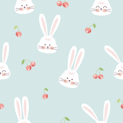 rabbit and cherry seamless  pattern , vector , illustration