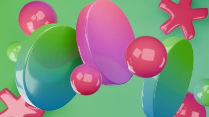 Spheres, disks, and stars on a green background. Perfect for backgrounds, design elements, digital art, and abstract concepts. - Powered by Adobe
