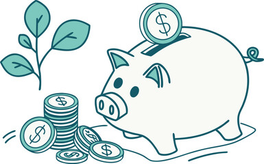 Obraz premium Flat design finance savings piggy bank coins vector illustration
