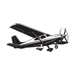 Monochrome Aviation Marvel A Vintage Airplane Soaring with Elegance and Precision in a Timeless Vector Illustration