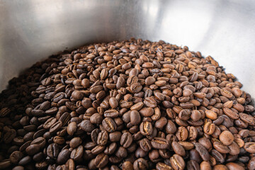 Close-up of freshly roasted coffee beans