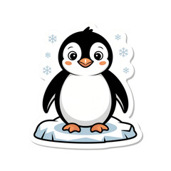 Adorable Cartoon Penguin Sticker: Winter, Childlike, Playful,  Arctic Animal Illustration.