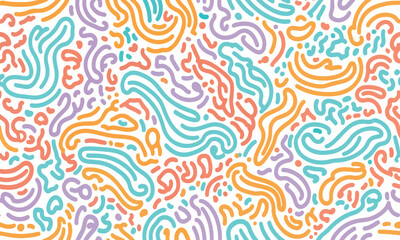 Colorful seamless abstract squiggle pattern with organic lines and doodles for modern background, textile, and creative design