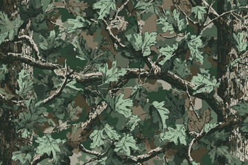 Camouflage seamless pattern. Forest real tree camouflage design. Hunting camouflage.	
