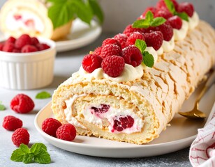 Delicious raspberry cream roll