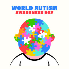 World Autism Awareness Day.  Abstract baby in shirt with concentric puzzle head. Vector isolated on white background.