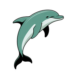 Playful Teal Dolphin Cartoon Illustration, Leaping, Happy, Ocean Animal Graphic