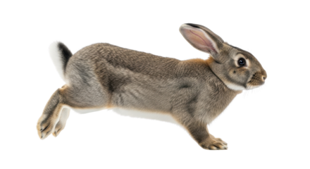 European wild rabbit running and jumping in motion isolated PNG with Transparent Background