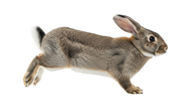 European wild rabbit running and jumping in motion isolated PNG with Transparent Background