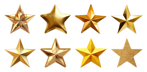 Obraz premium PNG Golden stars with diverse textures, element set on transparent background
