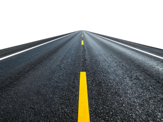 Long asphalt road transparent background isolated, highway perspective, empty blacktop, upward curve, seamless transition, modern concept, travel, design, infrastructure, journey, freedom.