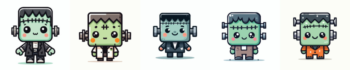 Cute Frankenstein Chibi Vector – Kawaii Halloween Monster Set