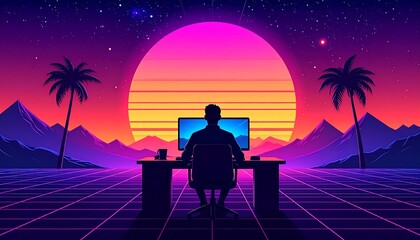 Obraz premium Retro Futuristic Work Scene