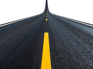 Long road with transparent background, asphalt texture, perspective view, isolated design, perfect for creative projects and transport themes.