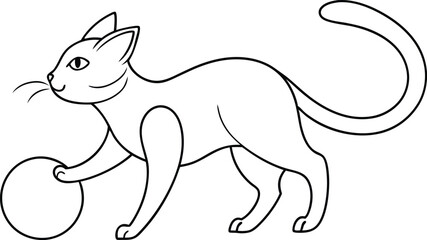 Cat Playing with Ball Outline Vector Illustration