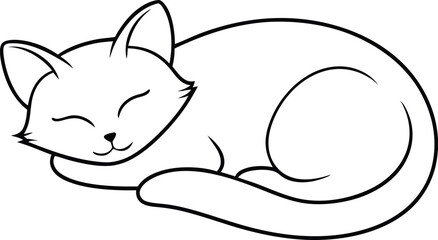 Sleeping Kitten Line Art Illustration - Vector Design