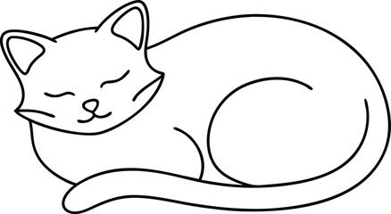 Resting Cat Outline - Continuous Line Drawing Vector. Sleeping Cat Line Art Vector Illustration.