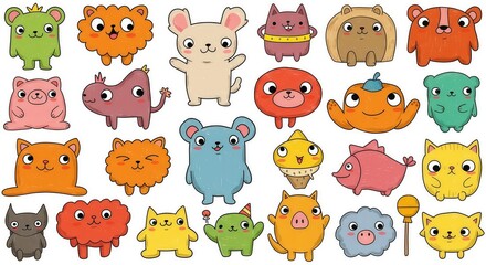 Cheerful colorful cartoon animals for children's books and playful designs