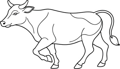 Running Cow Outline Vector Illustration. Cow Running Line Art Vector