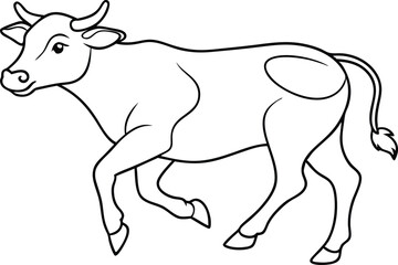 Running Cow Outline Vector Illustration. Cow Running Line Art Vector