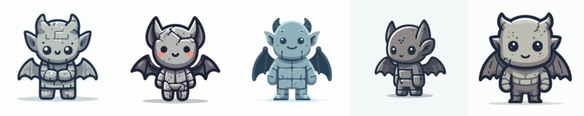 Cute Gargoyle Chibi Vector – Kawaii Halloween Monster Cartoon Mascot