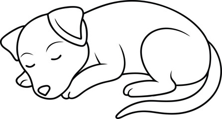 Puppy Sleeping Outline. Continuous Line Drawing Vector Graphic of a Dog Nap. Dog Sleeping Vector - One Line Drawing Illustration
