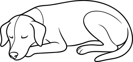 Sleeping Dog Line Art. Outline Vector Illustration of a Relaxed Pet on Transparent Background.