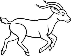 Running Goat Line Art. Outline Vector Illustration of a Goat in Motion on Transparent Background.
