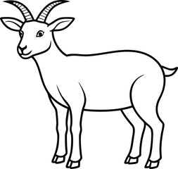 Running Goat Line Art. Outline Vector Illustration of a Goat in Motion on Transparent Background.