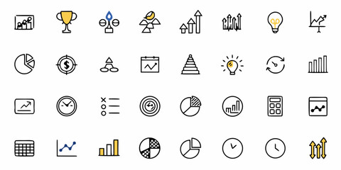 Collection of  Professional business icons for presentations, strategy, growth, finance, and success metrics dashboard