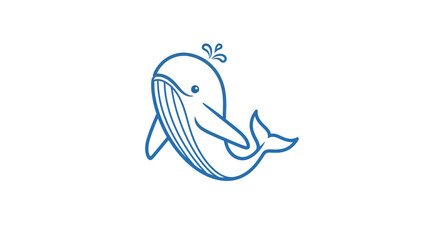 Obraz premium Friendly cartoon whale with ventral pleats spouting water from its blowhole in a blue line art style.