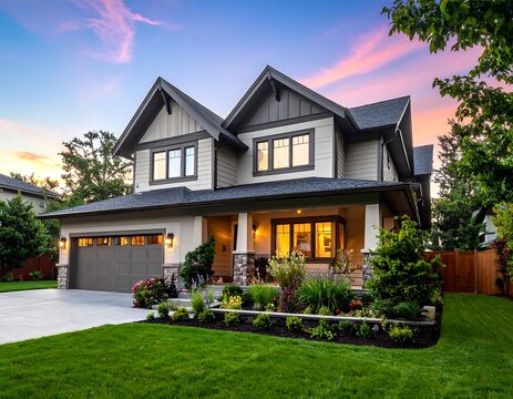 Modern house at sunset