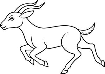 Goat Running Outline Vector Illustration. Animal Silhouette in Motion, Line Art Style.