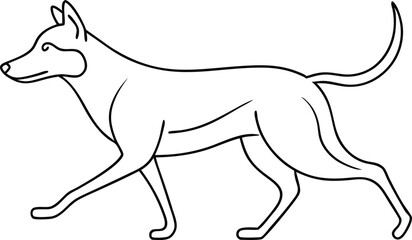 Cute Small Dog Running Outline. Continuous Line Drawing Vector. Little Dog Running - Outline Stroke Drawing Vector