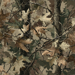 Tree forest camouflage seamless pattern design pattern for hunting and military uniforms. Hunting camouflage. Vector camouflage pattern.