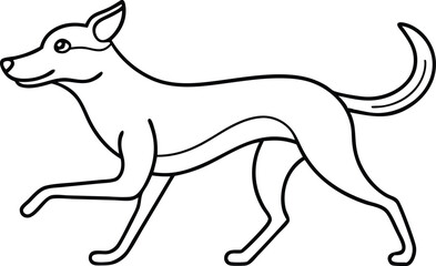 Puppy Running Line Art. Outline Vector Illustration. Running Dog Outline - Small Pet Vector Line Art,  Puppy Running Vector - One Line Drawing Illustration. 