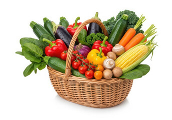 Abundant wicker basket overflowing with fresh healthy vegetables