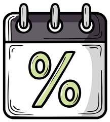 Calendar with a percentage sign hand drawn icon for sales discounts loan interest or tax deadlines