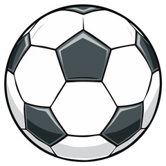 Classic black and white soccer ball cartoon illustration with bold outlines and shading